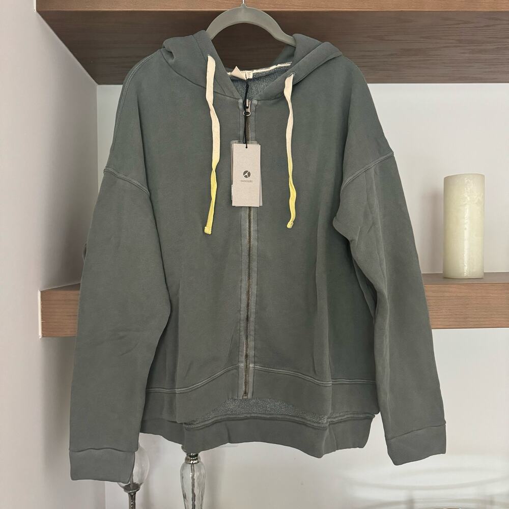 Avocado Zip Up Hoodie with Multi Color Drawstrings